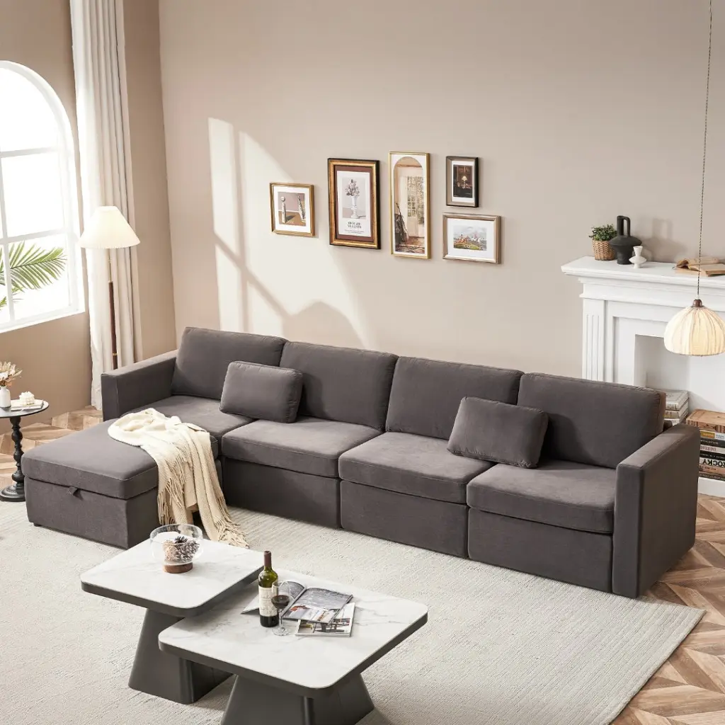 Modern Velvet Modular Sectional Sofa L-Shaped Convertible Sofa Set Chaise yiwei