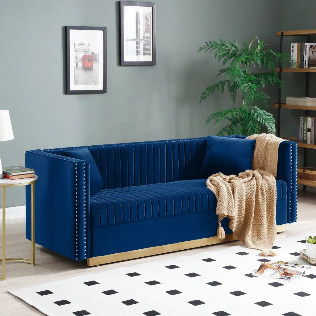 Contemporary Vertical Channel Tufted Velvet Sofa Modern Upholstered Couch aijiafurniture