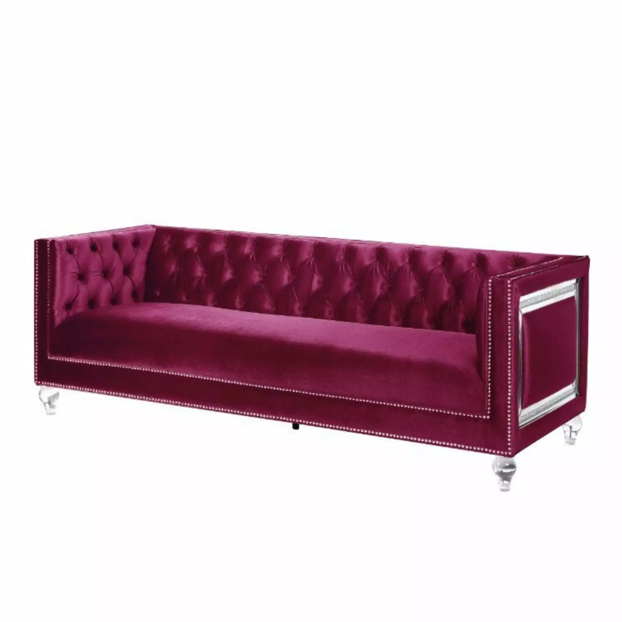 Ergode Sofa 2 Pillows Burgundy Velvet Modern Living Room Couch