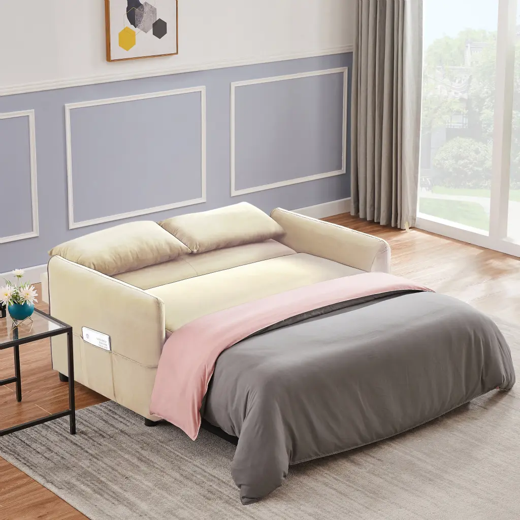 2033 Beige Leisure Beautiful Sofa Beige Velvet Living Room Couch hao xiang store