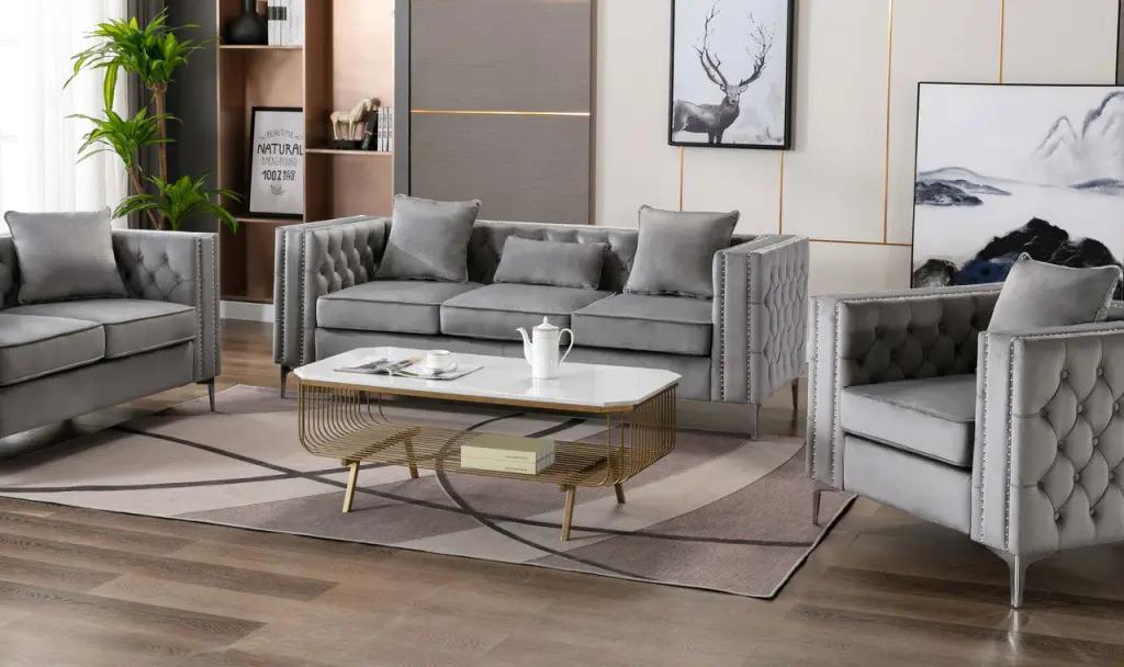 Lorreto 86 Inch Gray Velvet Sofa Modern Luxury Living Room Furniture lilola home