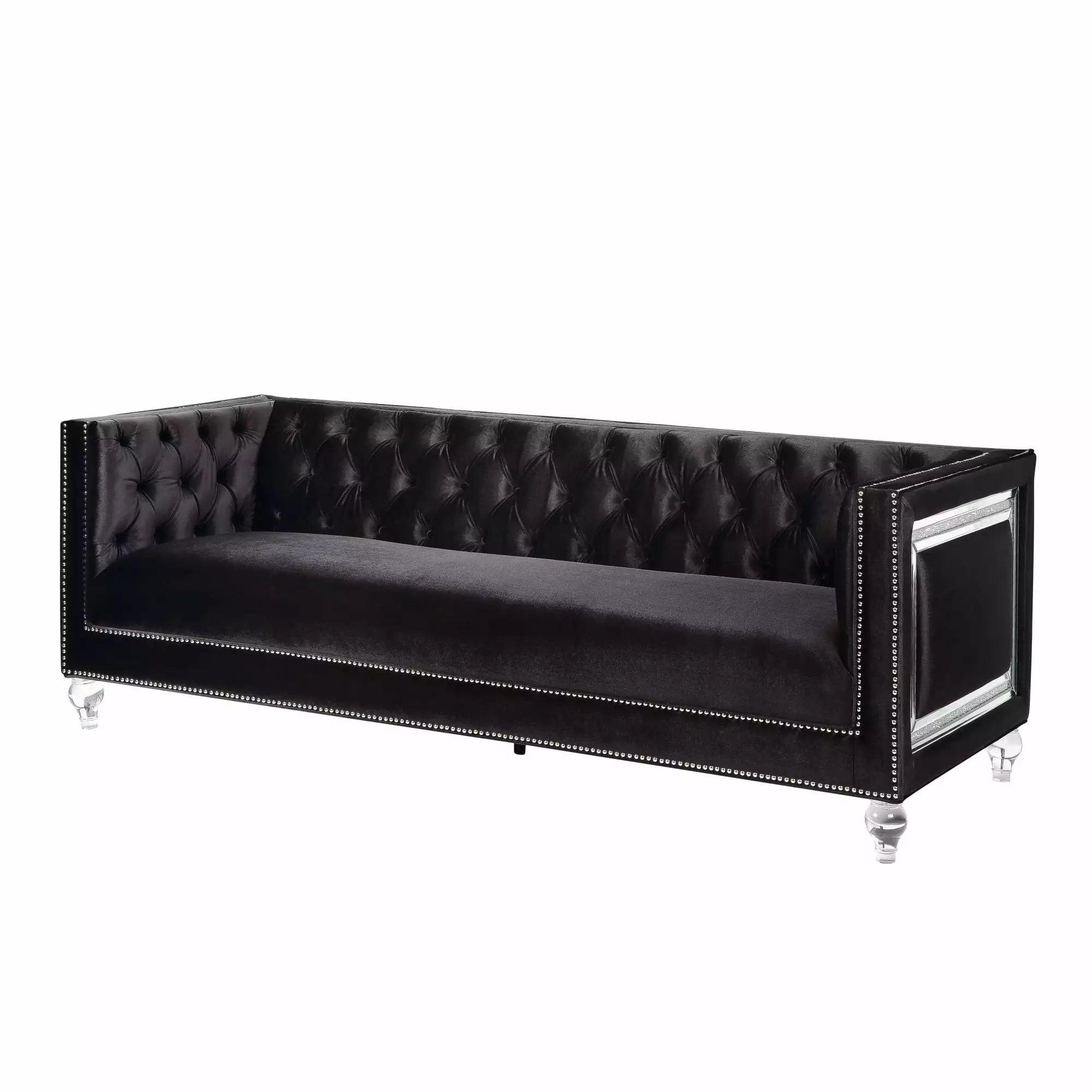 Miekor Furniture Heibero Sofa Black Velvet 2 Pillows Modern Living Room Couch