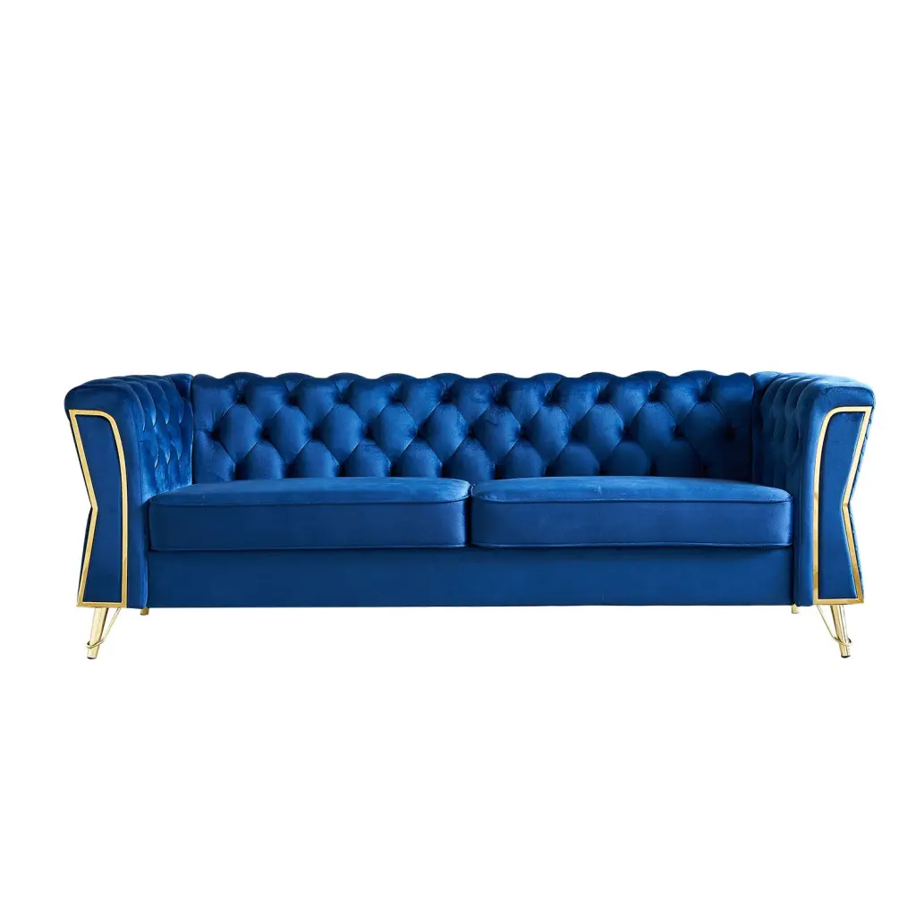 Modern Tufted Velvet Sofa 87.4 Inch Blue Contemporary Living Room wq furniture