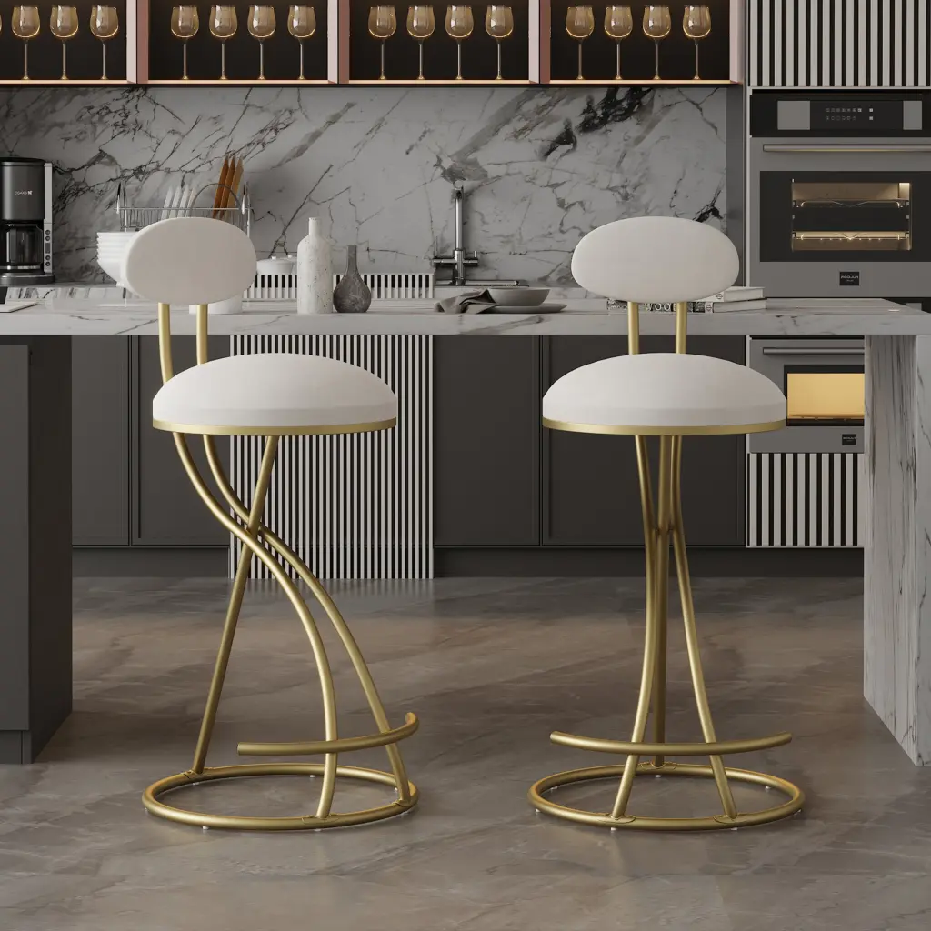 Round Bar Stool Armless Velvet Barstools Back Set 2 yiqiumi furniture