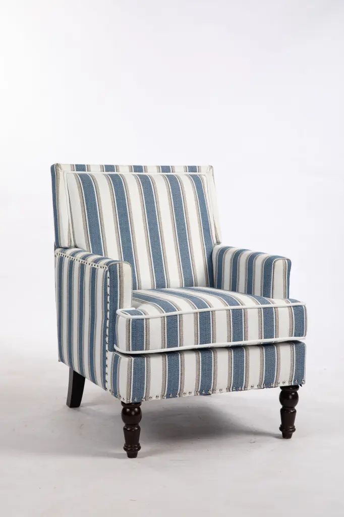 Upholstered Accent Chair Vintage Blue and White Striped Armchair w2530