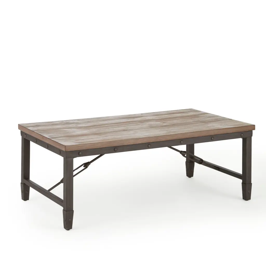 Vintage Style Cocktail Table Warm Antiqued Finish and Iron Base steve silver furniture