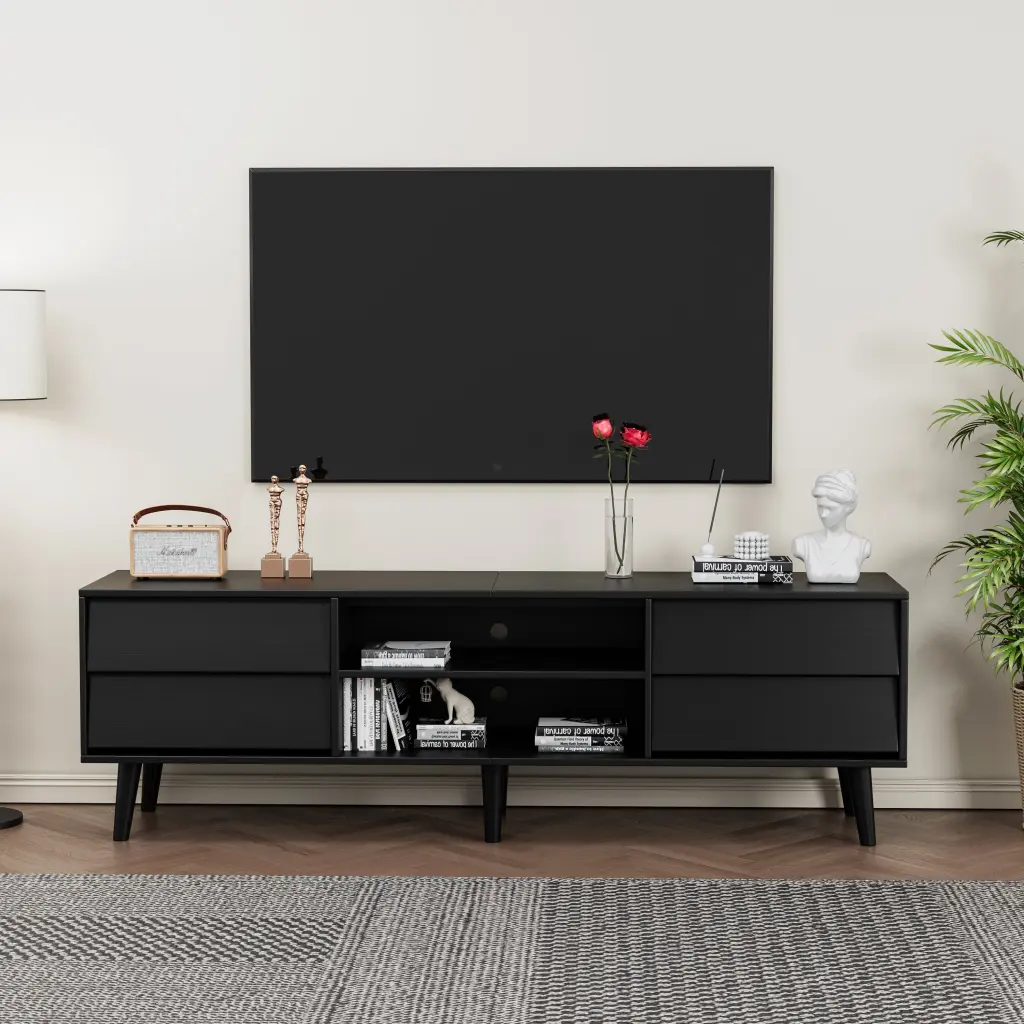 63 Inch TV Stand Vintage Style Bevel Design and Storage hs furniture