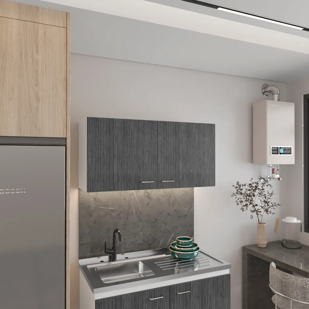 Brookeline Rectangle 2 Door Wall Cabinet White And Smokey Oak Gray Pantry Storage furniture max