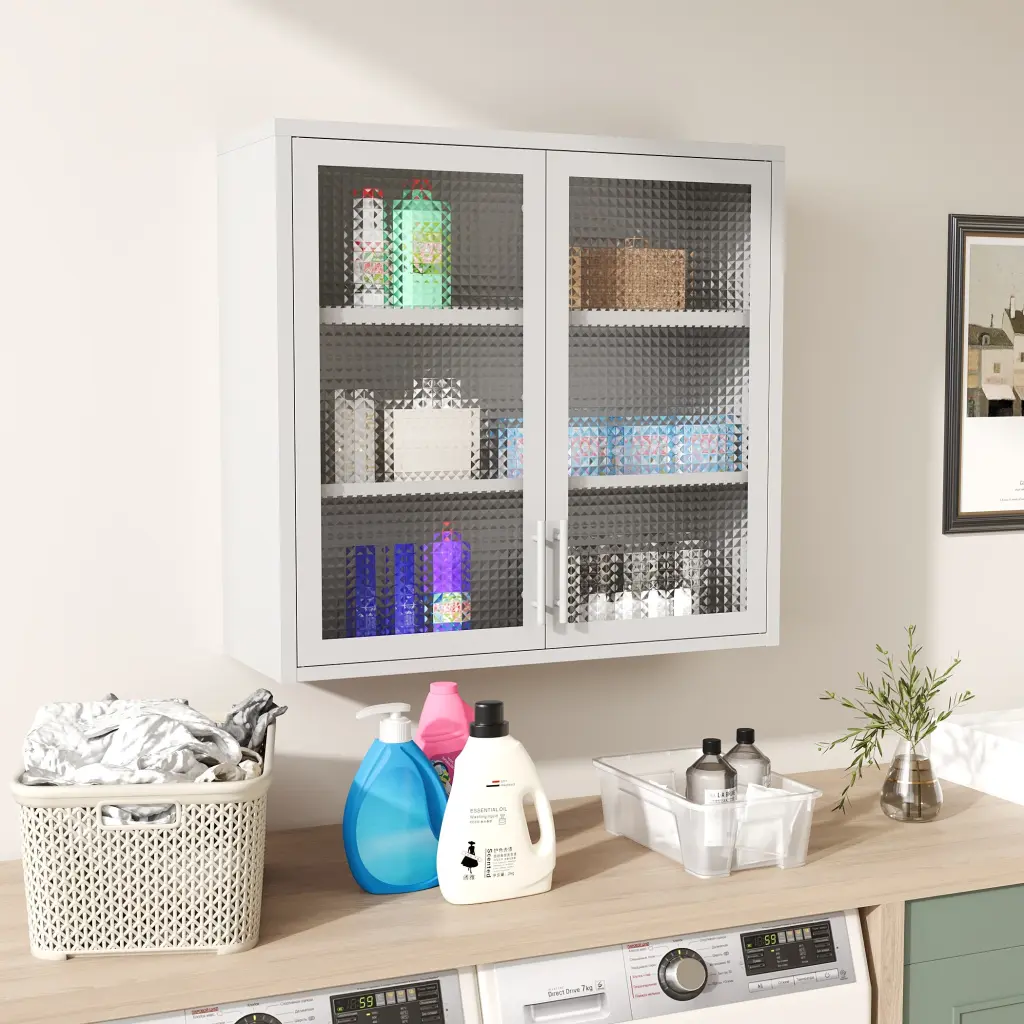 Retro Style Wall Mounted Cabinet Table Top Storage Cabinet Hazy Glass rnb