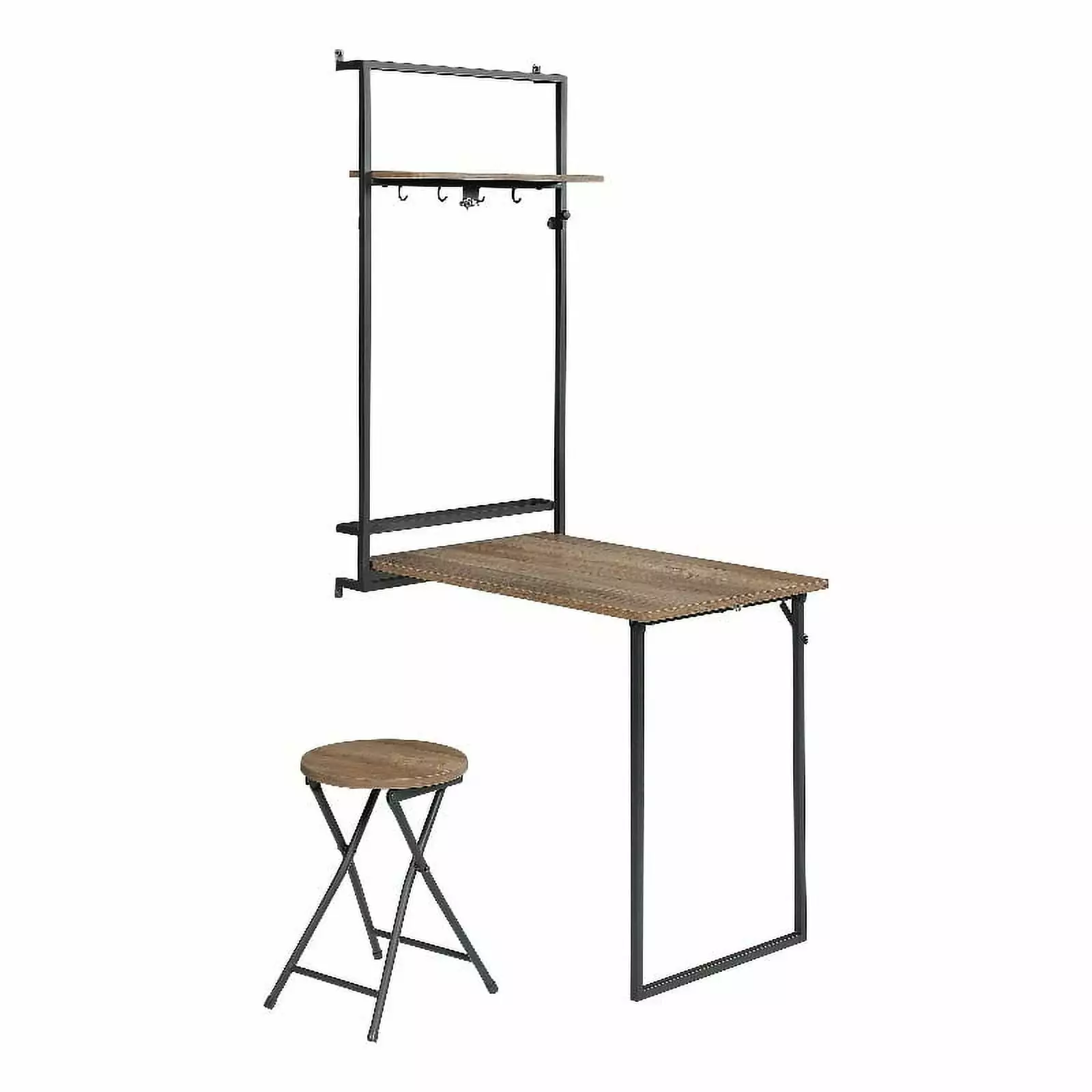 Maklaine Oak Contemporary Wood Folding Wall Desk Stool Small Spaces