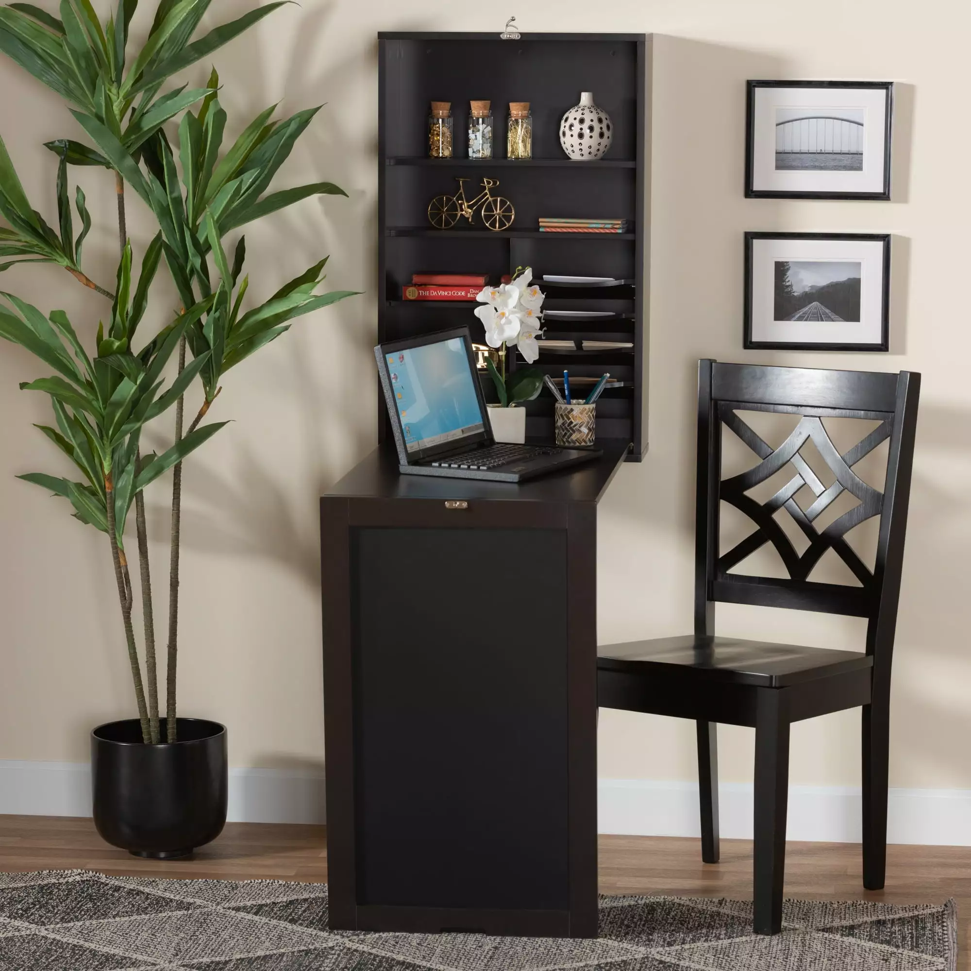 Baxton Studio Millard Dark Brown Wall-Mounted Folding Desk Modern Contemporary