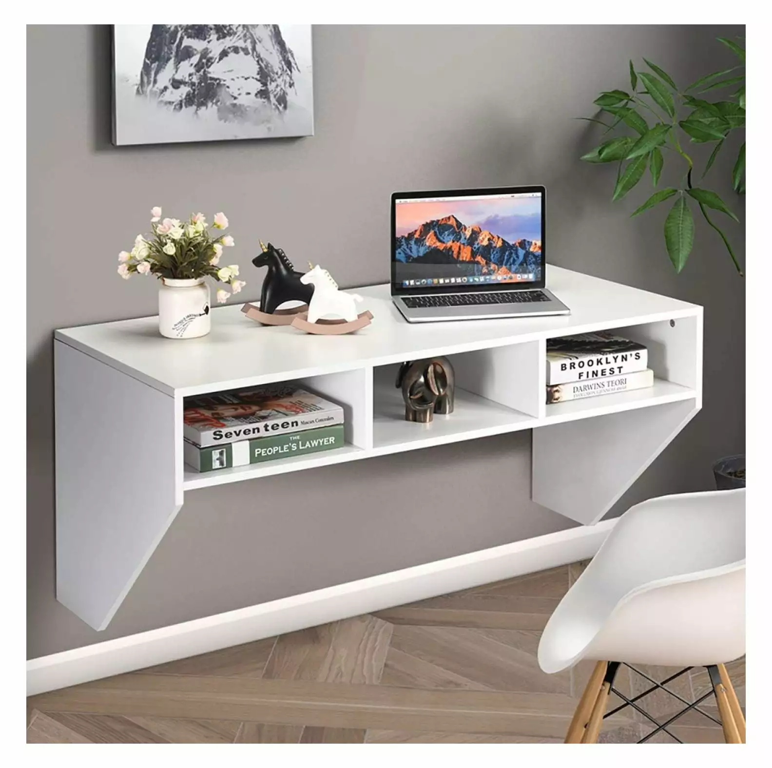 BULYAXIA 42.5 Inch Wall Mounted Desk Hutch Floating Laptop Table Home Office