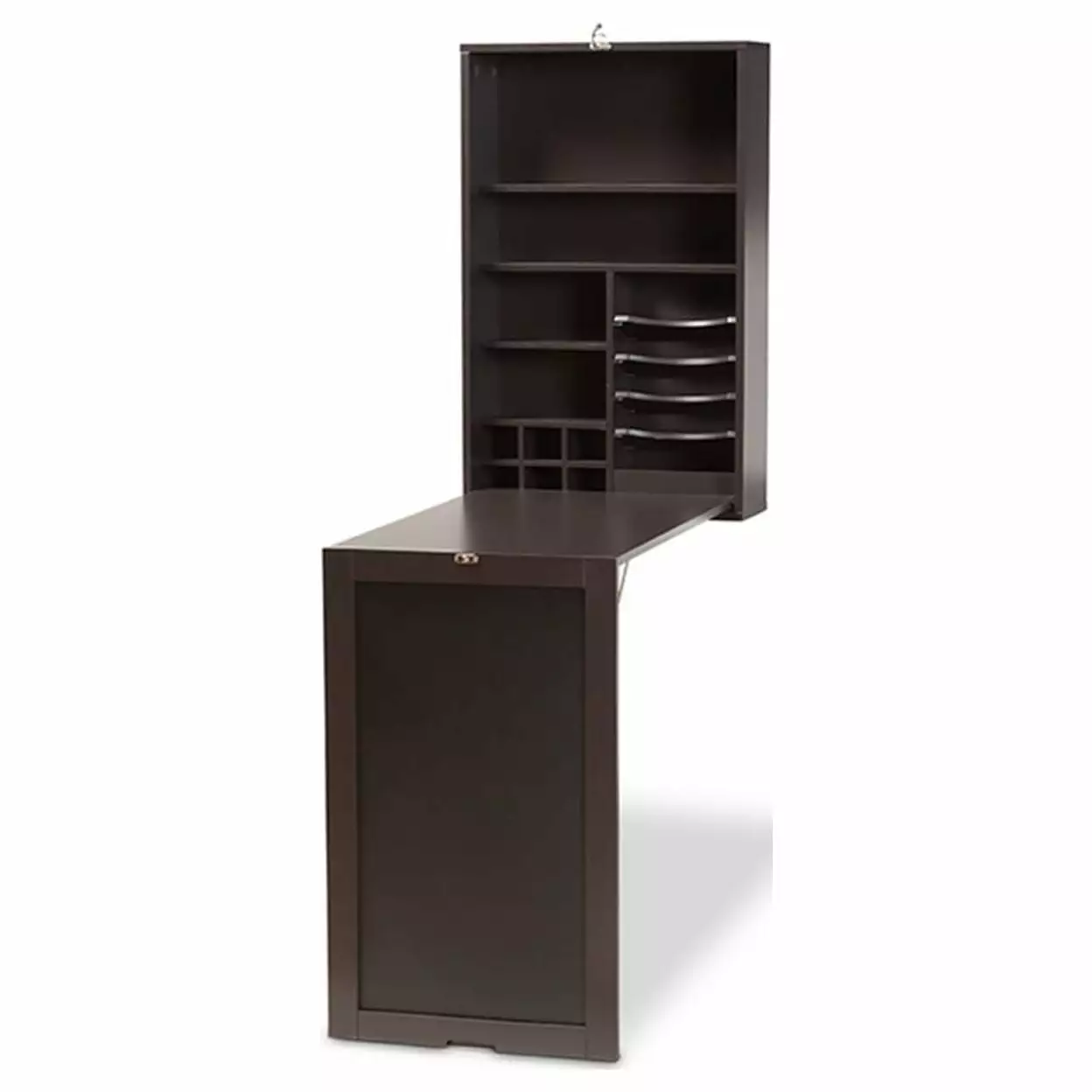 Baxton Studio Millard Modern Dark Brown Wood Wall-Mounted Folding Desk Small Spaces Convenience Concepts