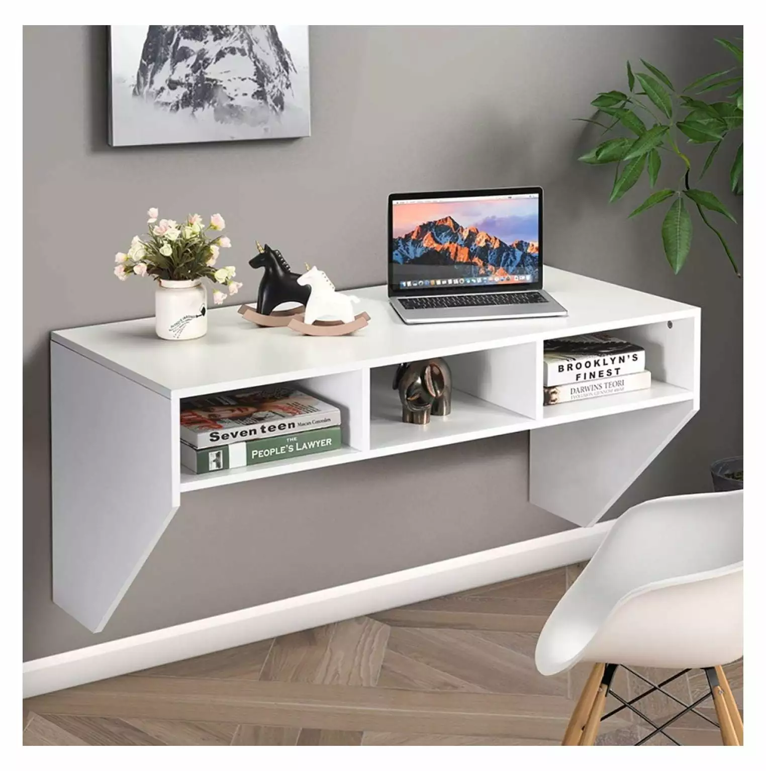 Drevy 42.5 Inch Wall Mounted Desk Hutch Floating Laptop Table Home Office
