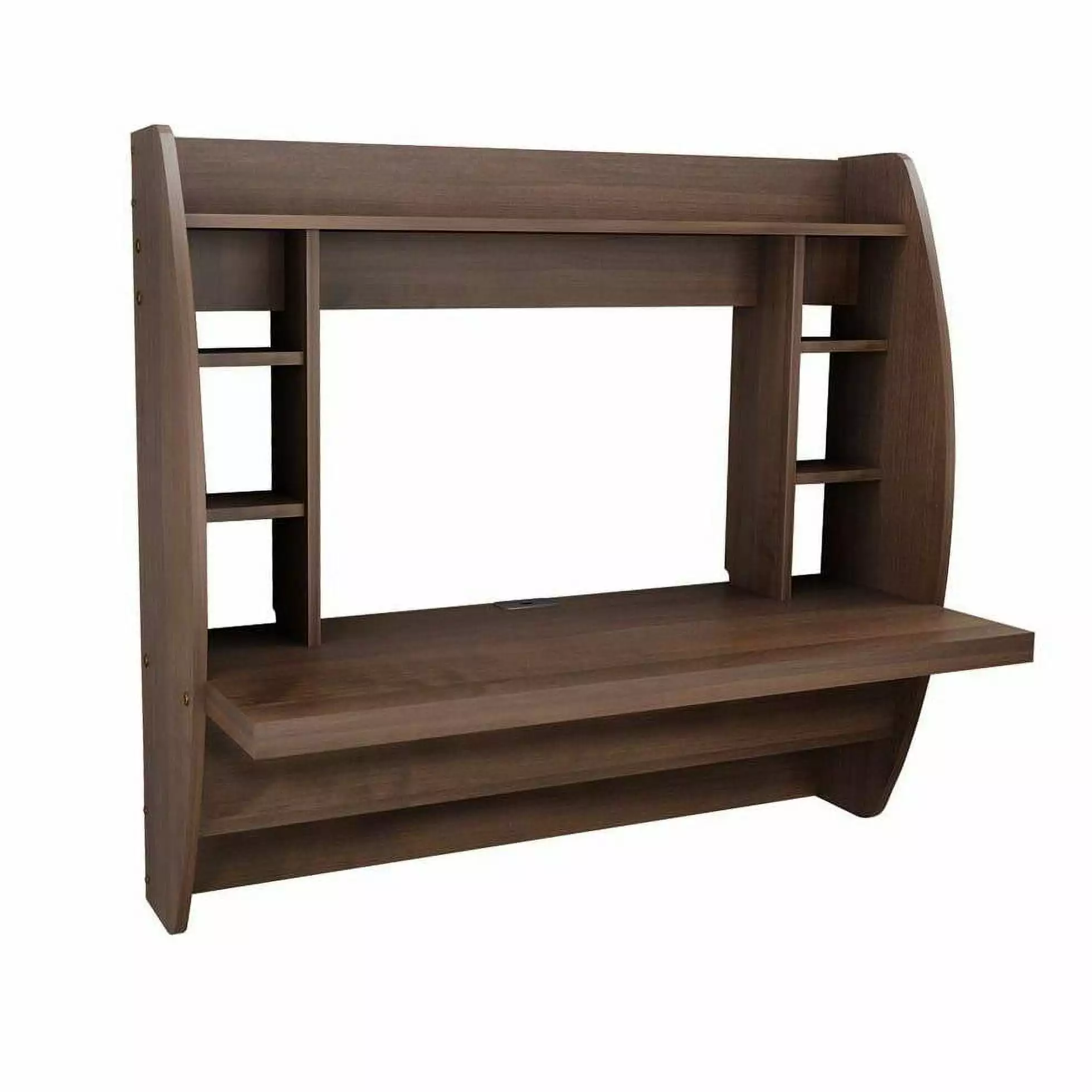 Modern Floating Wall Mounted Home Office Computer Desk Brown Wood Finish Fast Furnishing