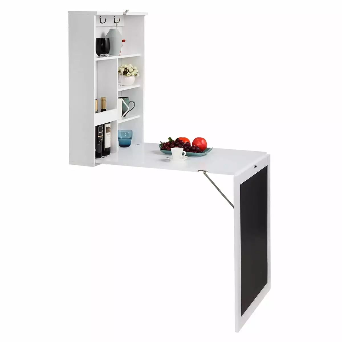 Hommoo Fold Out Convertible Wall Mount Computer Desk Large Storage Area White