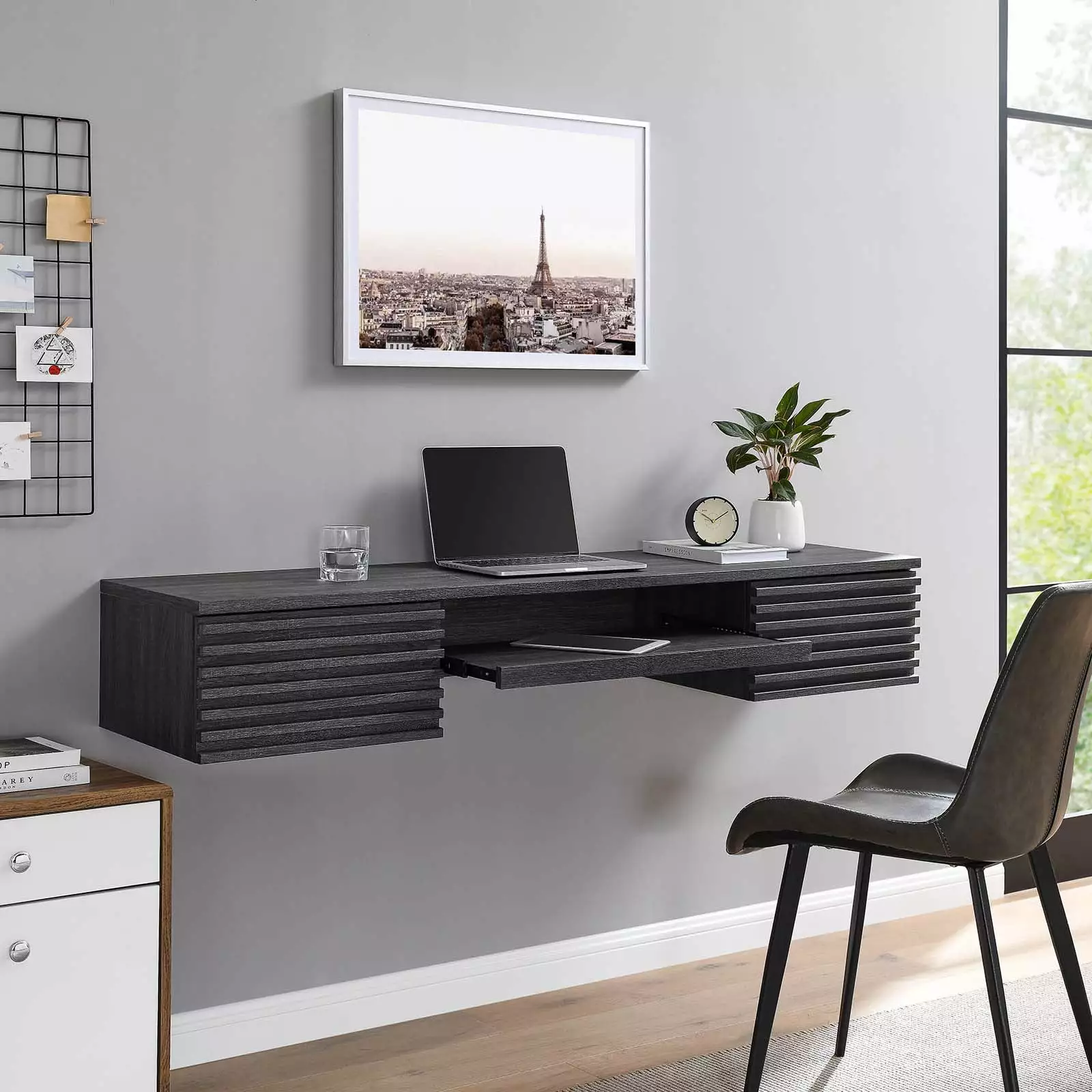 Modway Render Charcoal Wall Mount Wood Office Desk