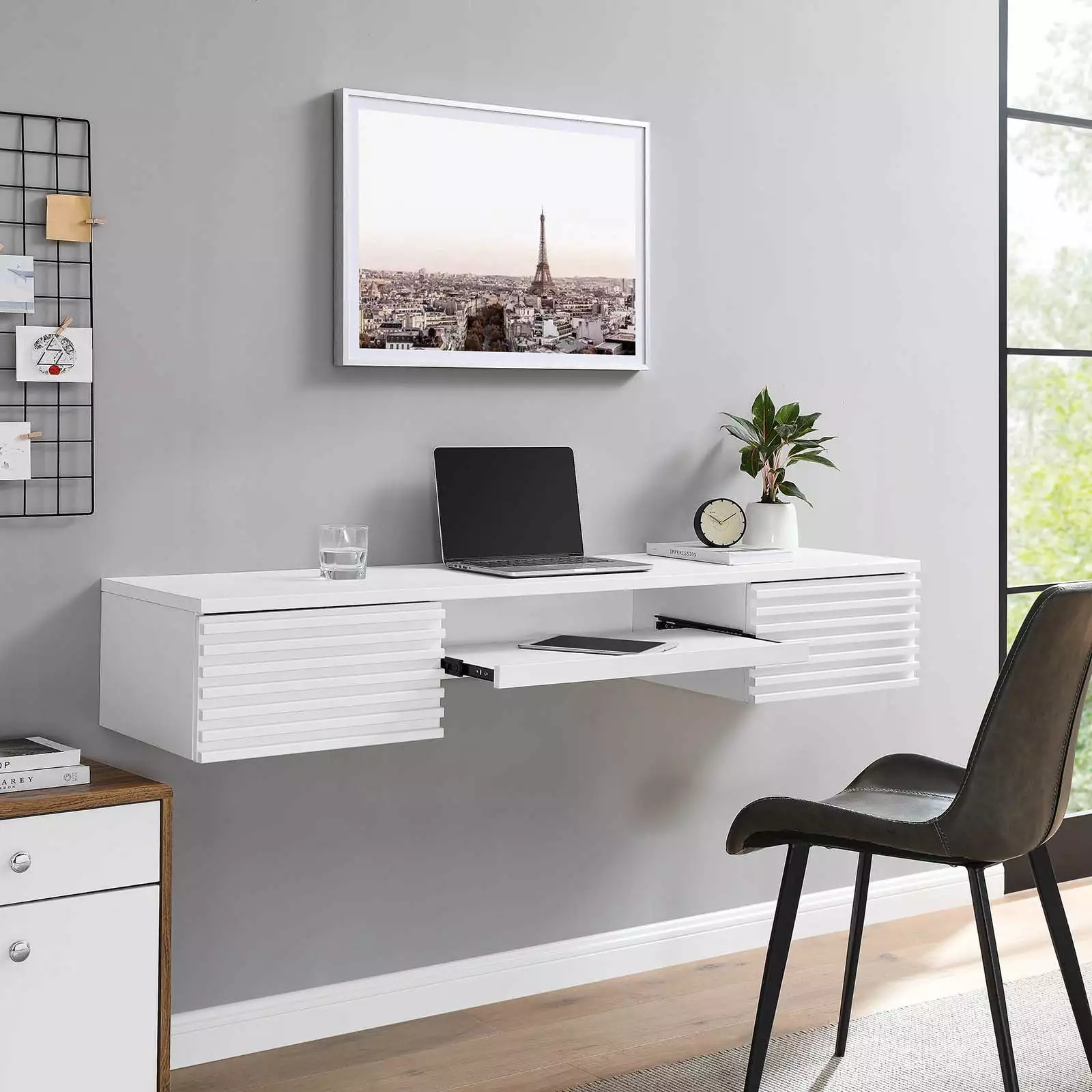 Modway Render Wall Mount Wood Office Desk White - Minimalist Floating Desk