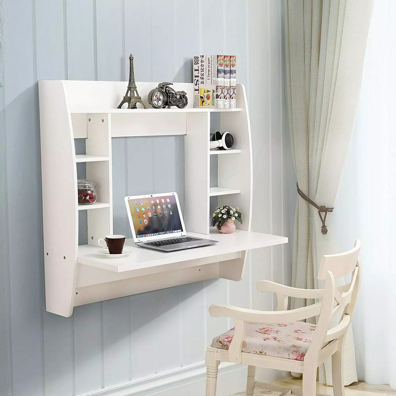 UBesGoo White Home Floating Computer Wall Mounted PC Laptop Desk Storage Shelf