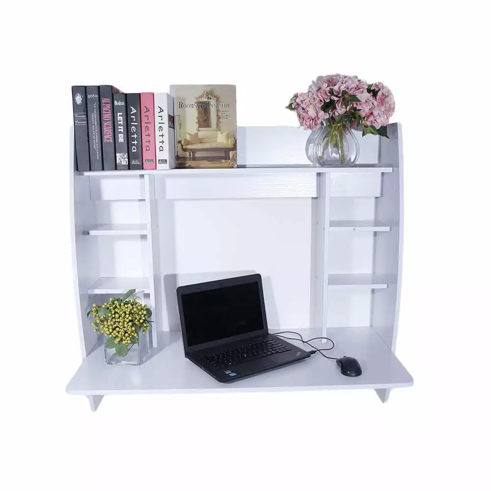 UBesGoo White Wall Mounted Floating Desk Storage Compartments