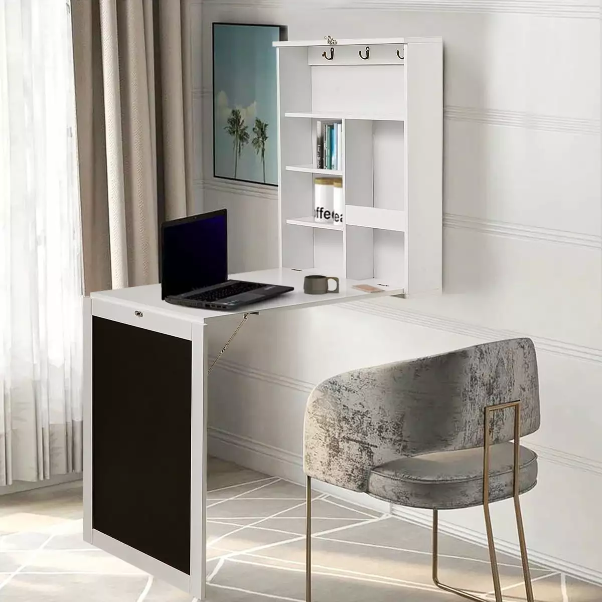 Veryke Wall Mount Folding Table Storage Bookshelf Blackboard