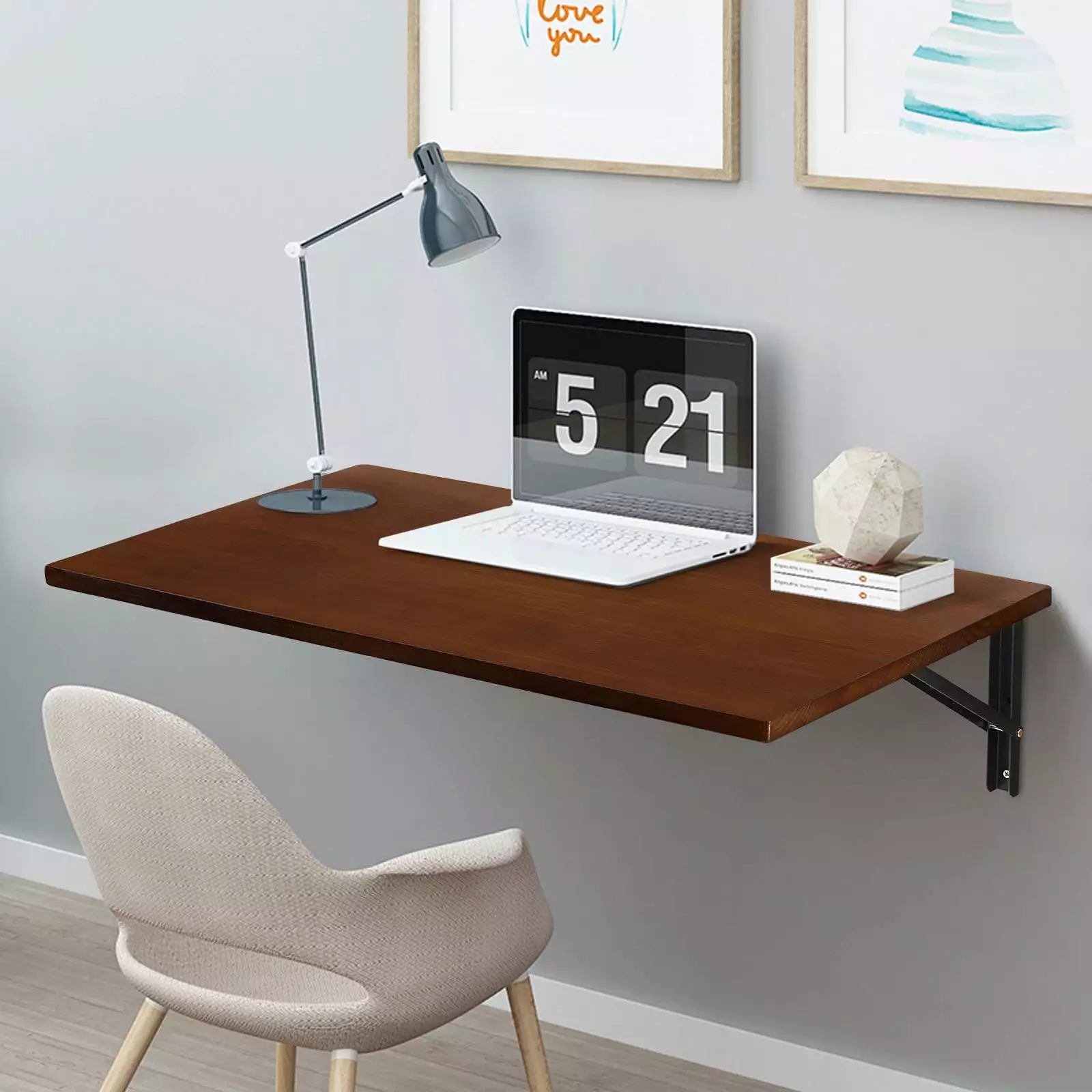 31.5 Inch Wall Mounted Folding Table Solid Pinewood Floating Desk Small Spaces WOOW DEPOT