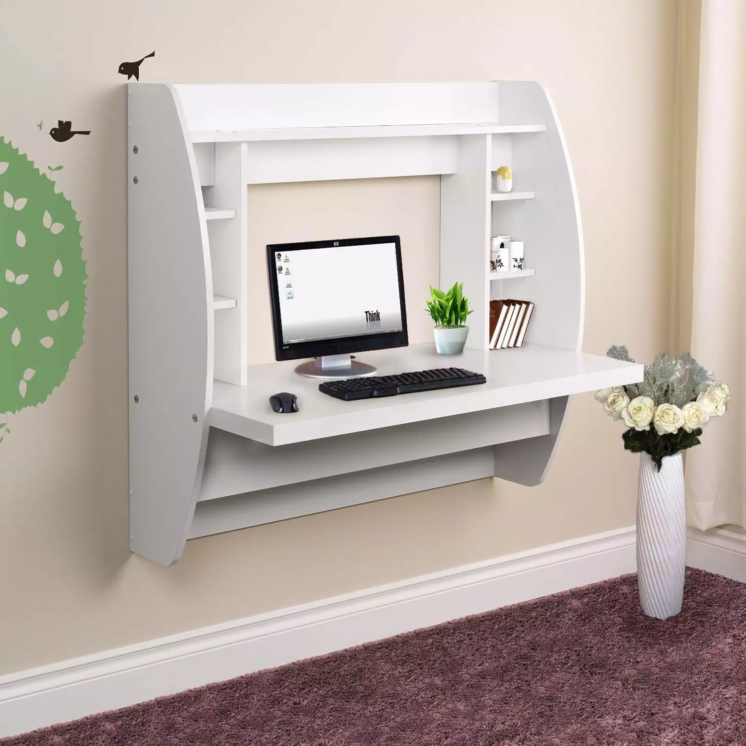 Zimtown Wall Mounted Computer Desk Floating Office Home PC Table Storage Shelf