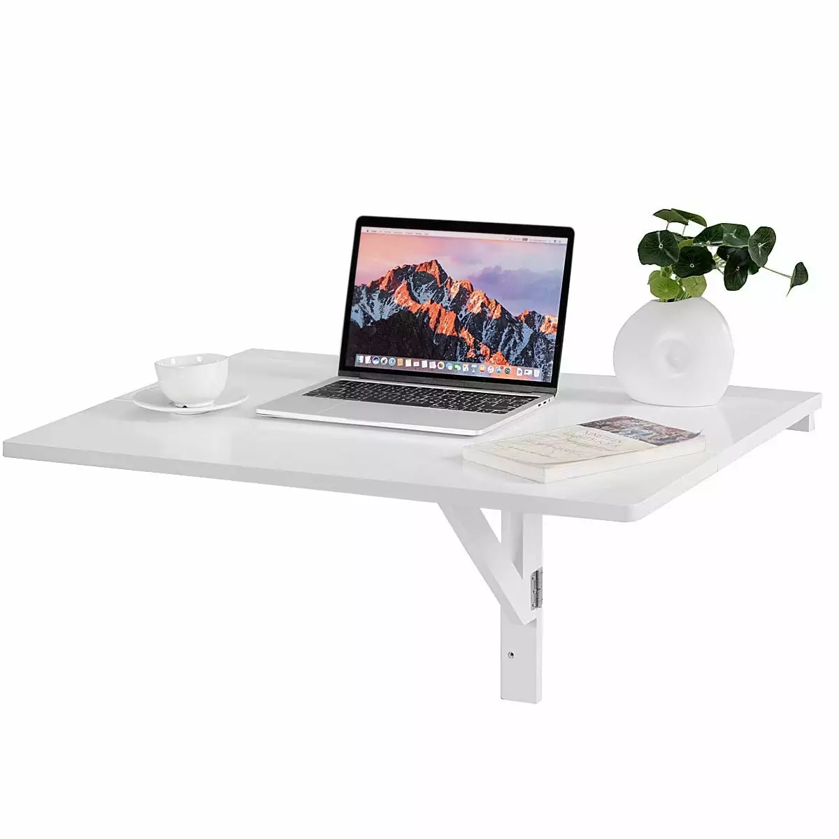 Gymax Wall-Mounted Drop-Leaf Table Folding Kitchen Dining Desk Space Saver White