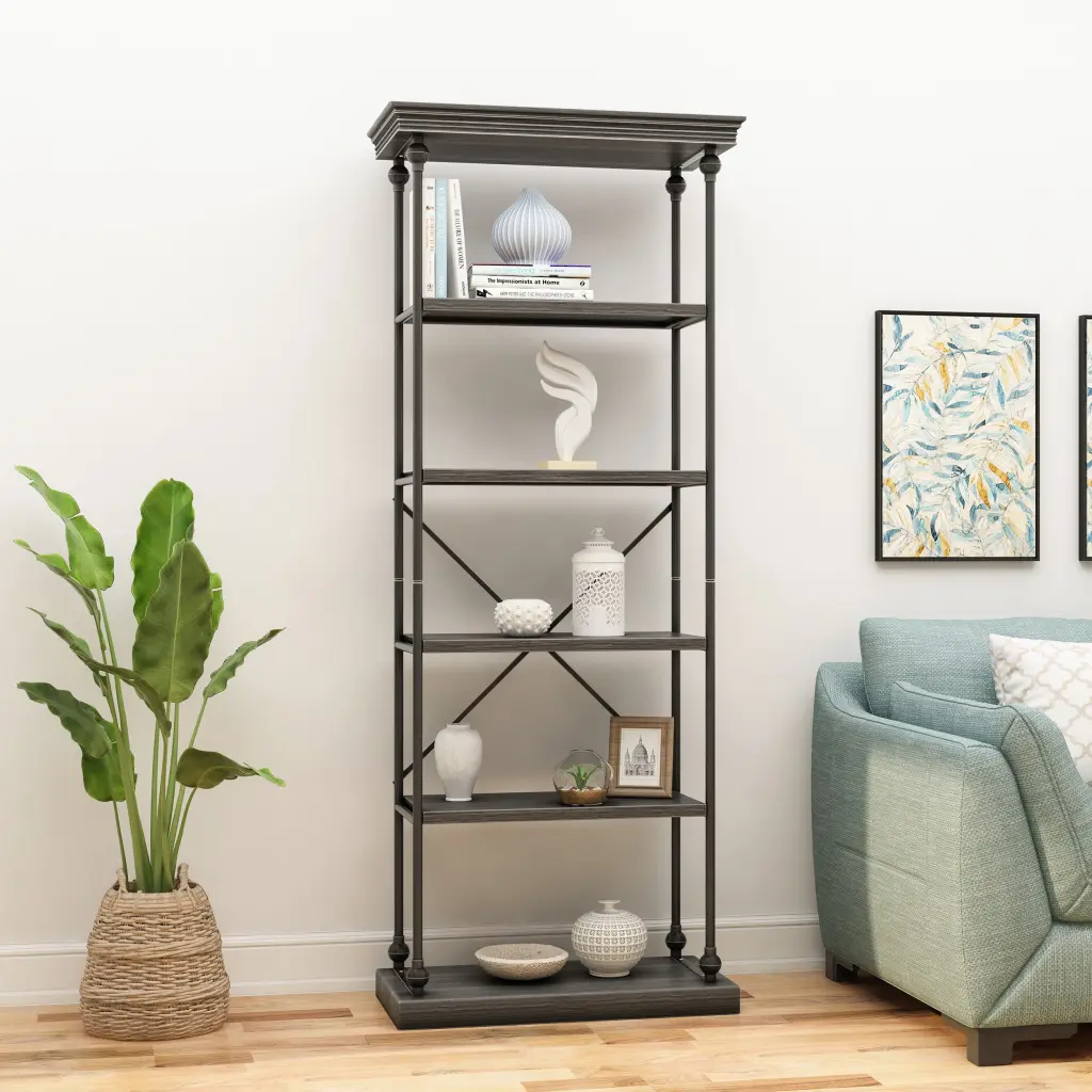 Metal Pipe Shelf Fir Wood Grey Metal and Wood Design nh-inmax