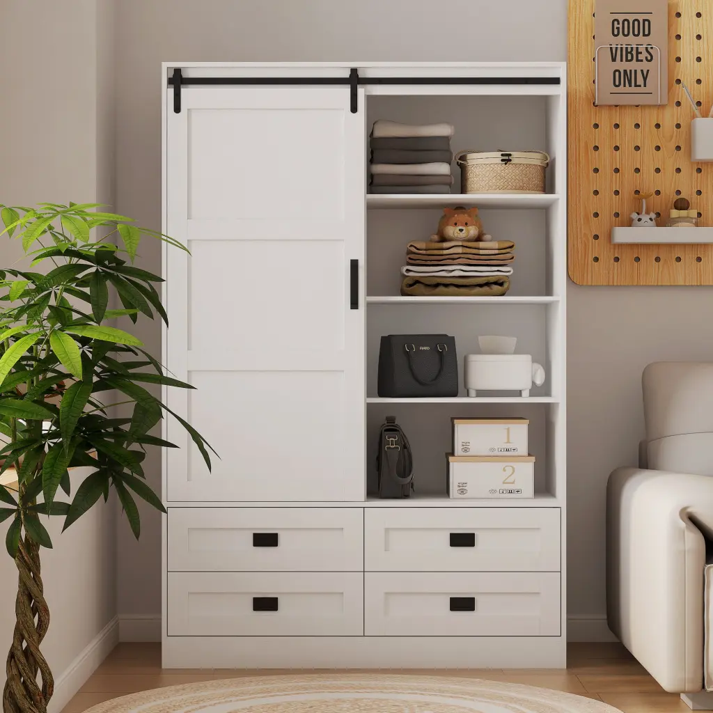 Tall Bedroom Armoire Wardrobe Closet - Clothing Storage Cabinet Hanging Rod and Shelves dasenwood