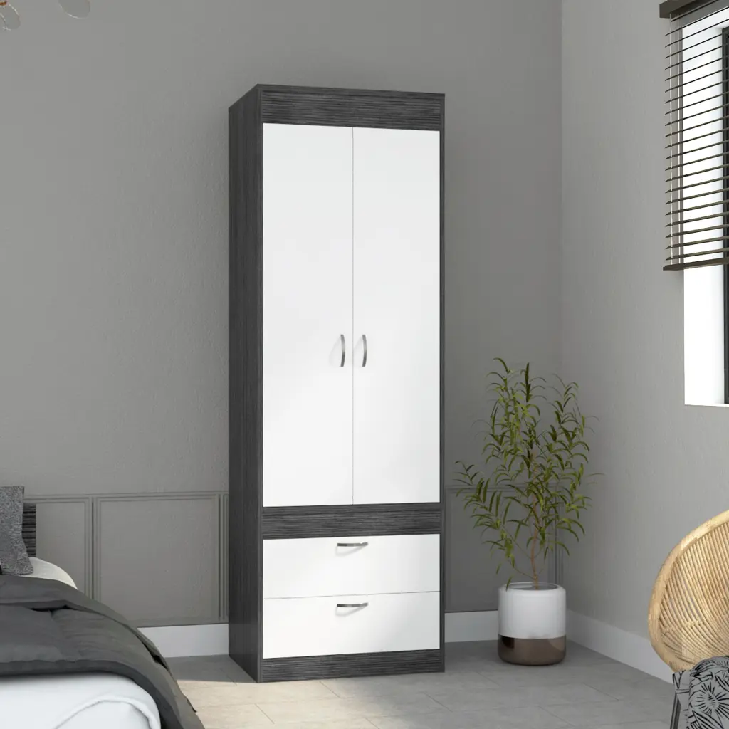 70 Inch Double Door Armoire Cabinet Two Drawers Metal Handles And Closet Rod depot e-shop