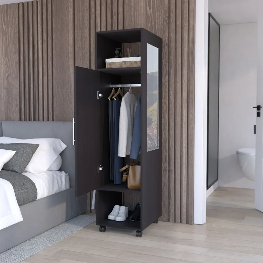 Cluster 63 Inch Tall Wardrobe One Door Cabinet Mirror and Three Shelves tuhome