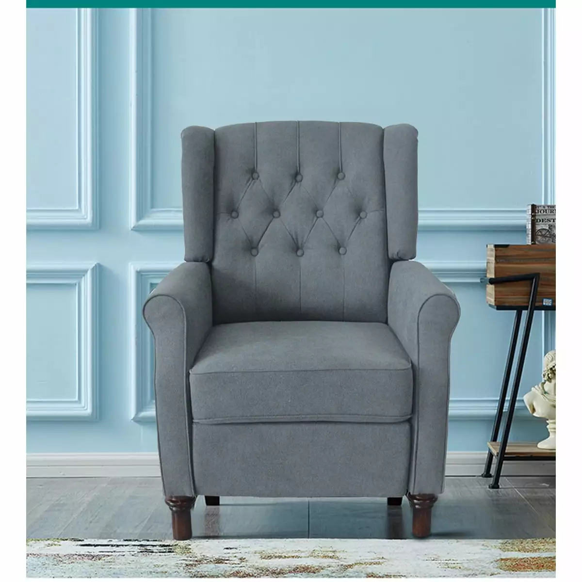 Classic Dark Gray Waterproof Fabric Pull Button Sofa High Back Manual Recliner Chair Home Theater Miekor