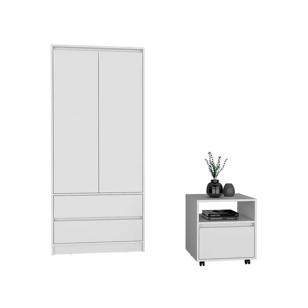 Laurel 2 Piece Bedroom Set Nightstand and Armoire White Particle Board treevol furniture
