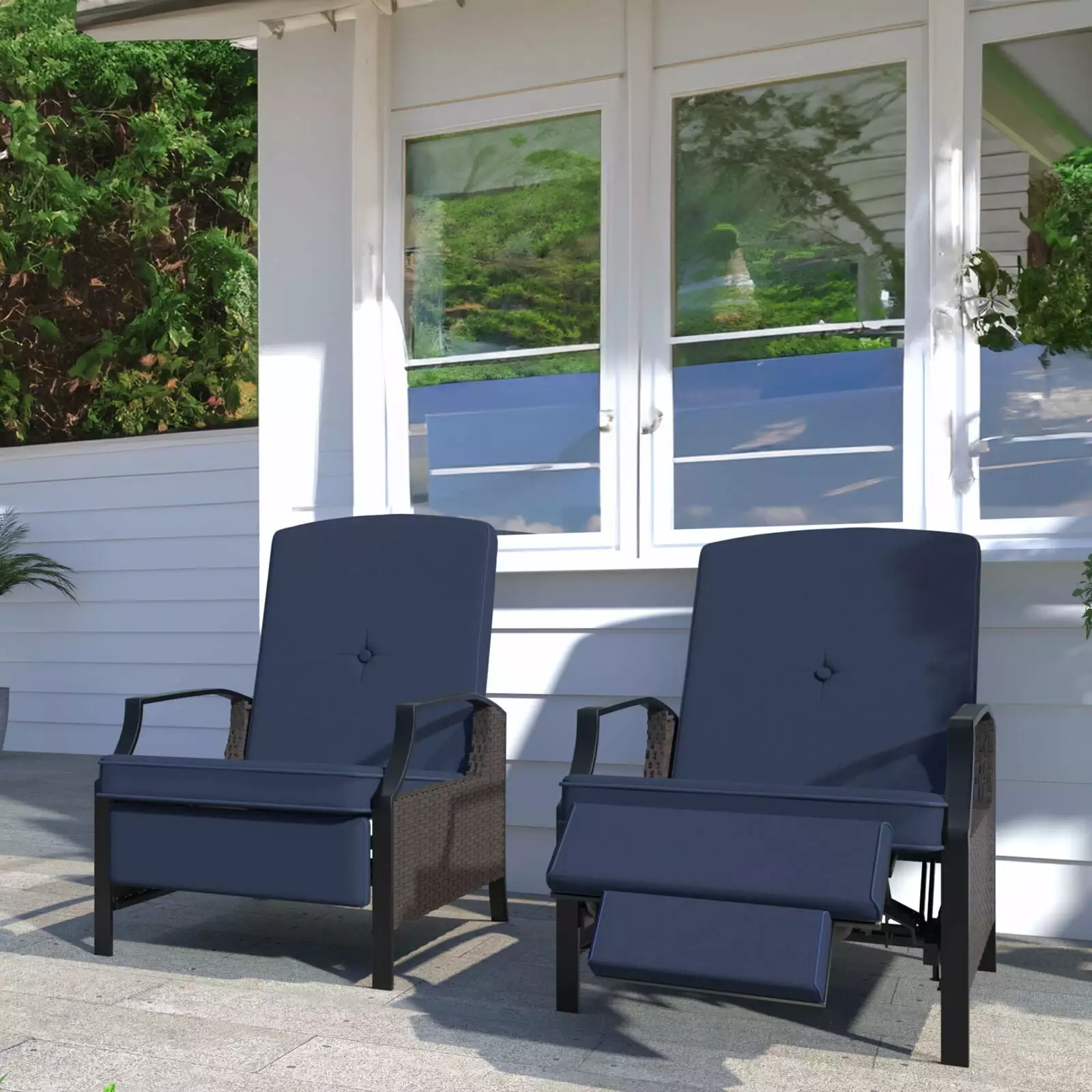 ZGBY 2Pc Rattan Outdoor Deck Adjustable Recliner Wicker Courtyard Recliner Cushions ZGBY Home Products