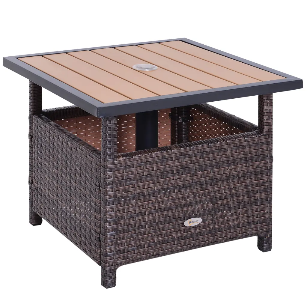 Outsunny 22 Inch Rattan Wicker Side Table Steel Frame and Umbrella Insert aosom business