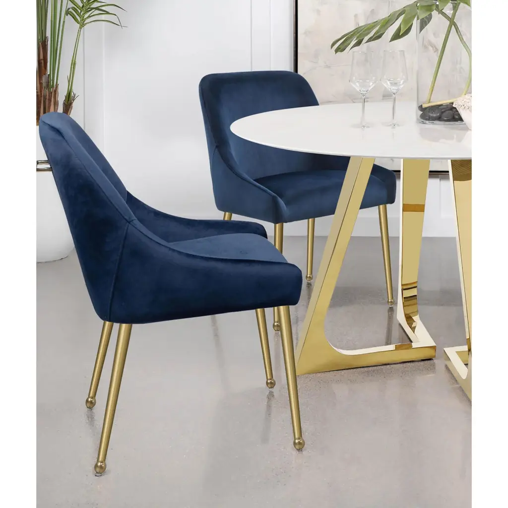 Dark Ink Blue And Gold Wingback Dining Chair Set 2 Solid Blue Elegant Chairs furniture max
