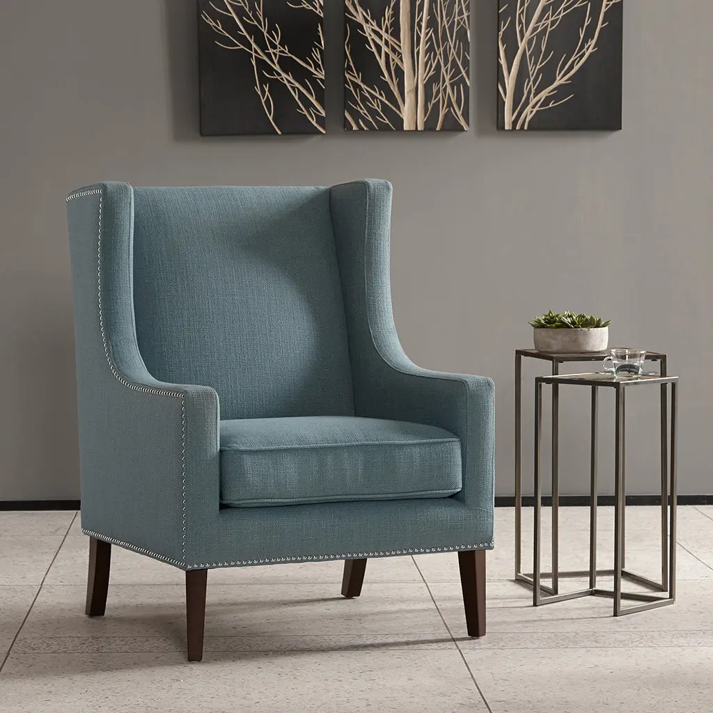 Barton Teal Wing Chair Solid Wood Accent Chair jla