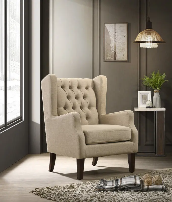 Irwin 29.5 Inches Beige Linen Button Tufted Wingback Chair lilola home