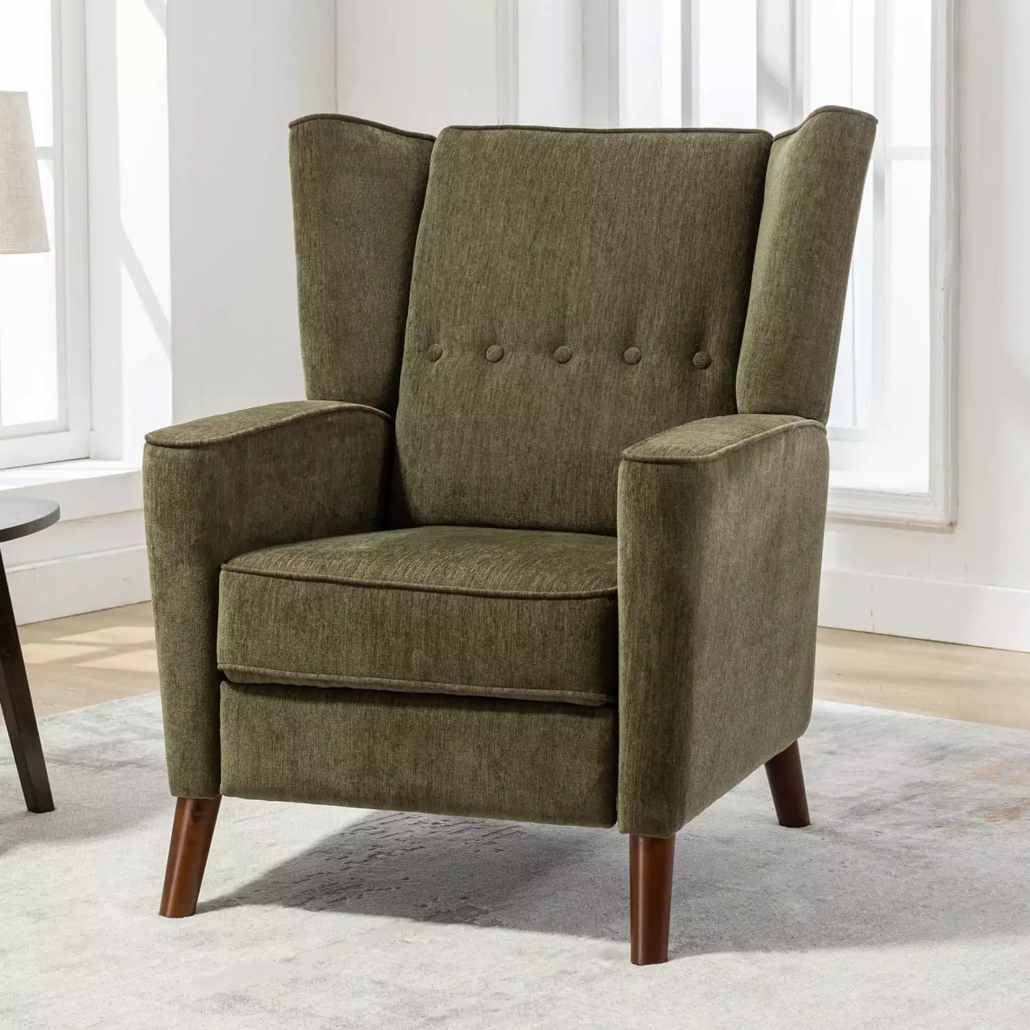 Miekor Green Mid Century Chenille Wingback Recliner Chair Solid Wood Legs