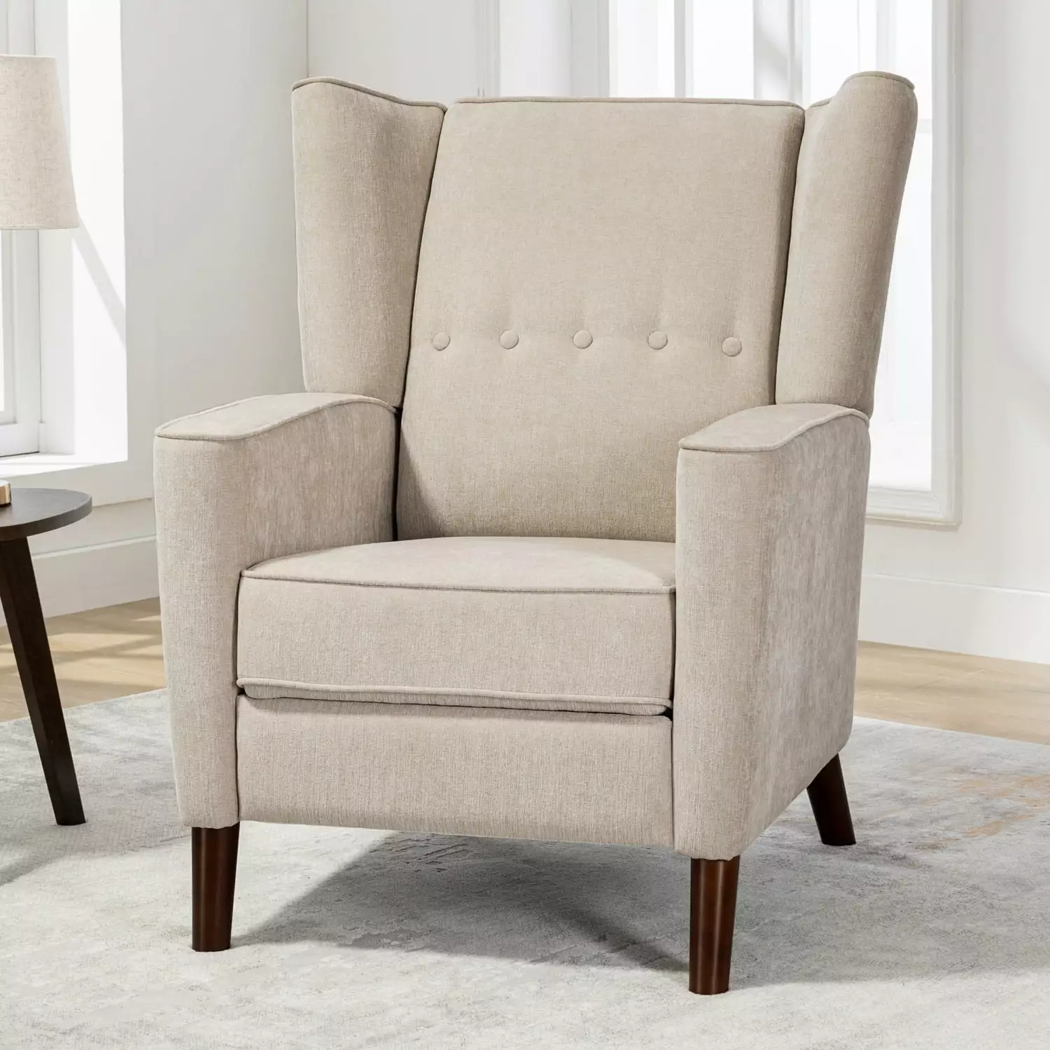 Miekor Tan Mid Century Chenille Wingback Recliner Chair Solid Wood Legs