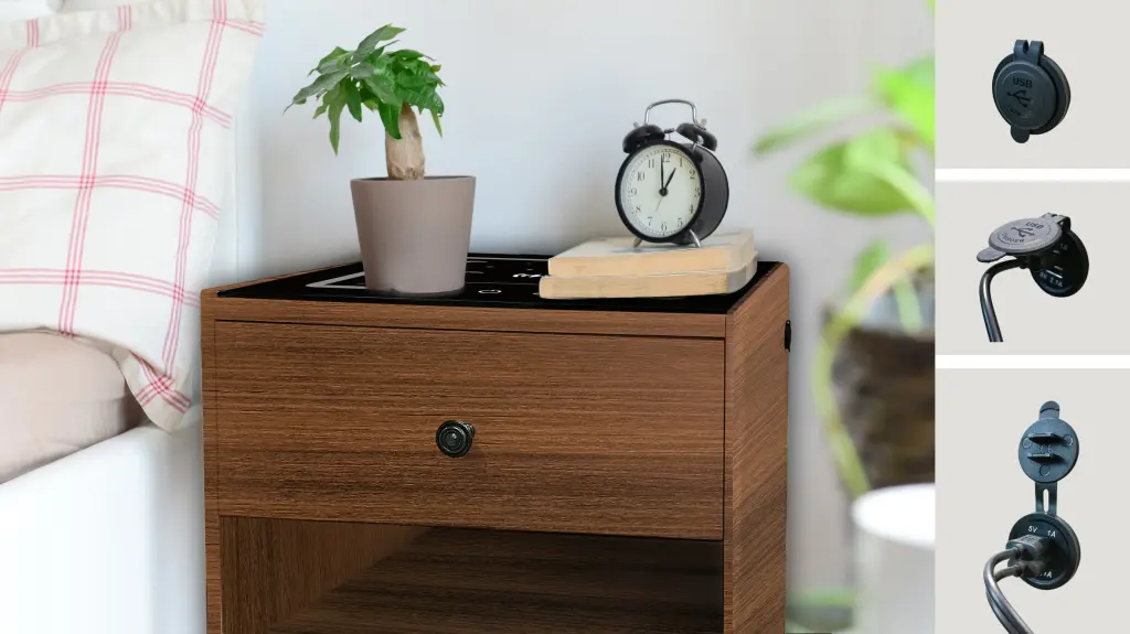 Nightstand Wireless Charging Station Dark Brown MDF b-r furniture