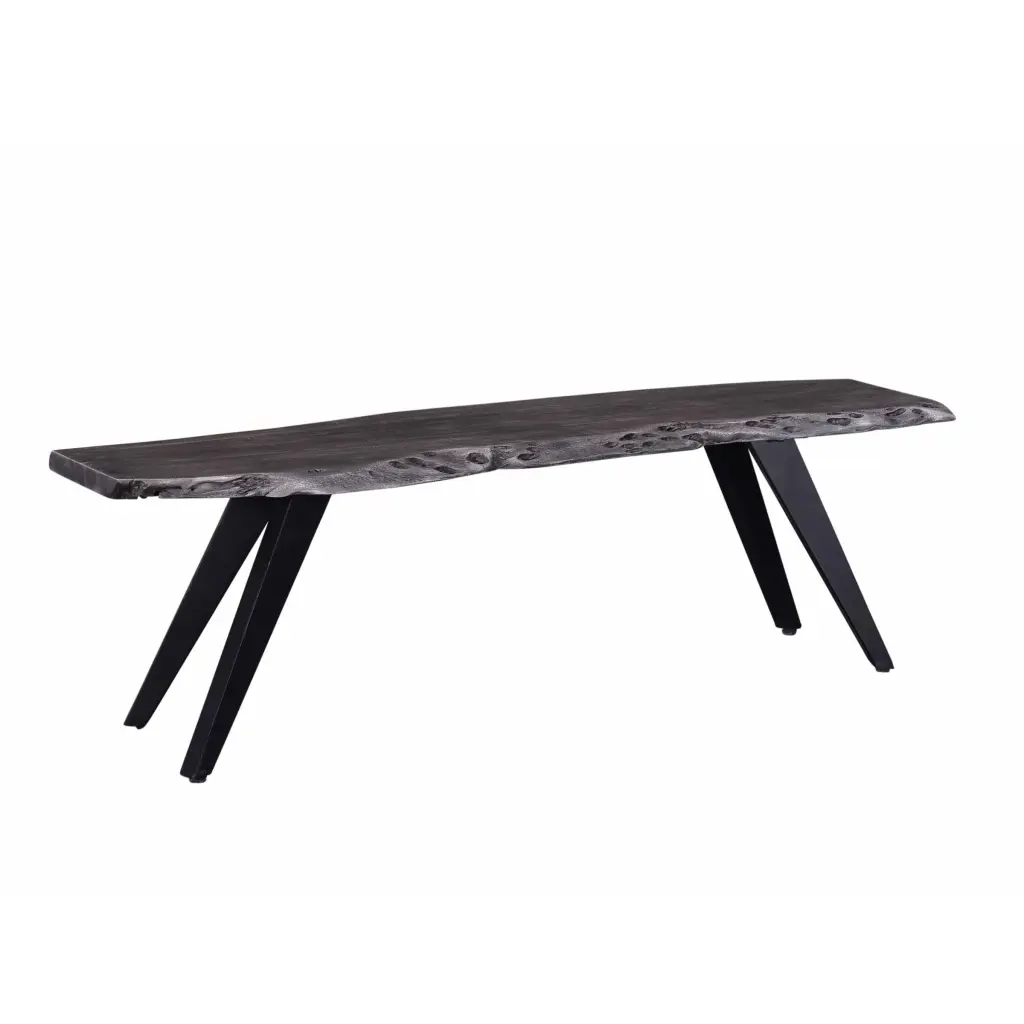 60 Inch Modern Dining Bench Acacia Wood Live Edge Iron Legs Kitchen Seating kanepe