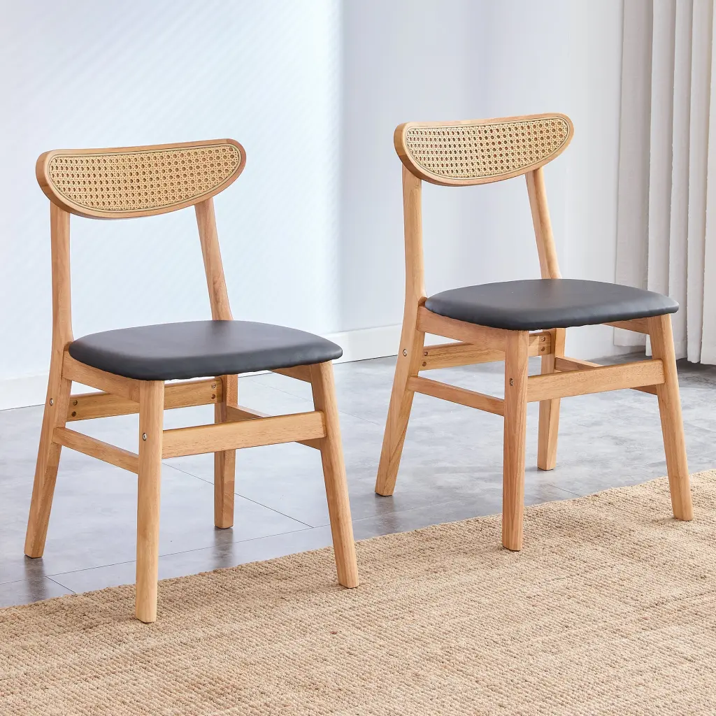 Chic Solid Wood Dining Chair Small Curved Back and PU Upholstery droom w-1151