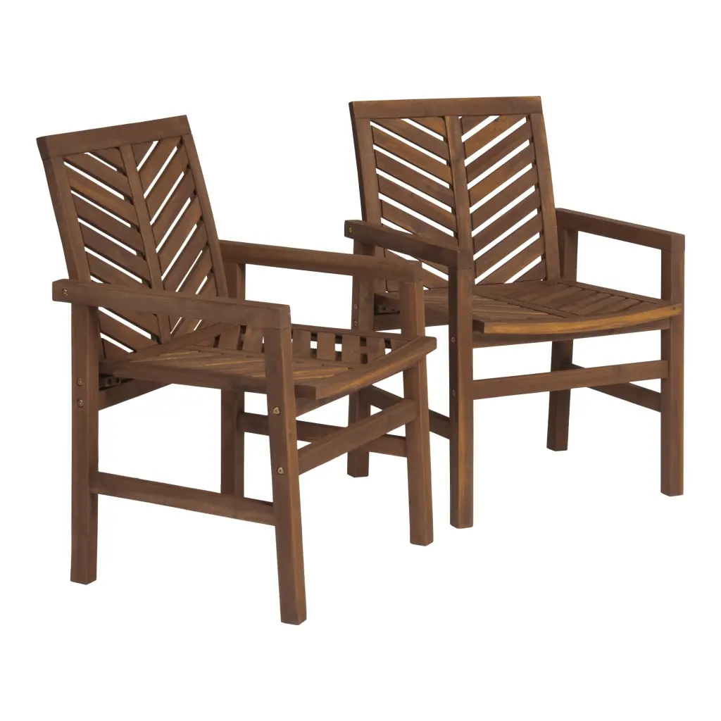 Modern 2 Piece Chevron Patio Chairs Dark Brown Acacia Wood Outdoor walker edison