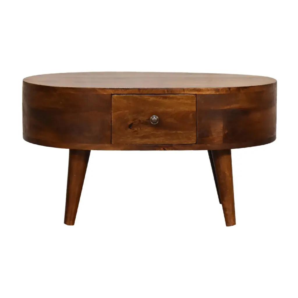 Mini Chestnut Rounded Coffee Table, Chestnut Solid Wood artisan furniture
