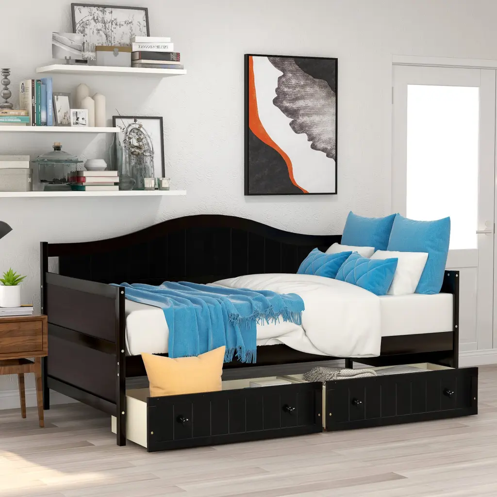 Twin Wooden Daybed 2 Drawers Sofa Bed Bedroom lucky furniture