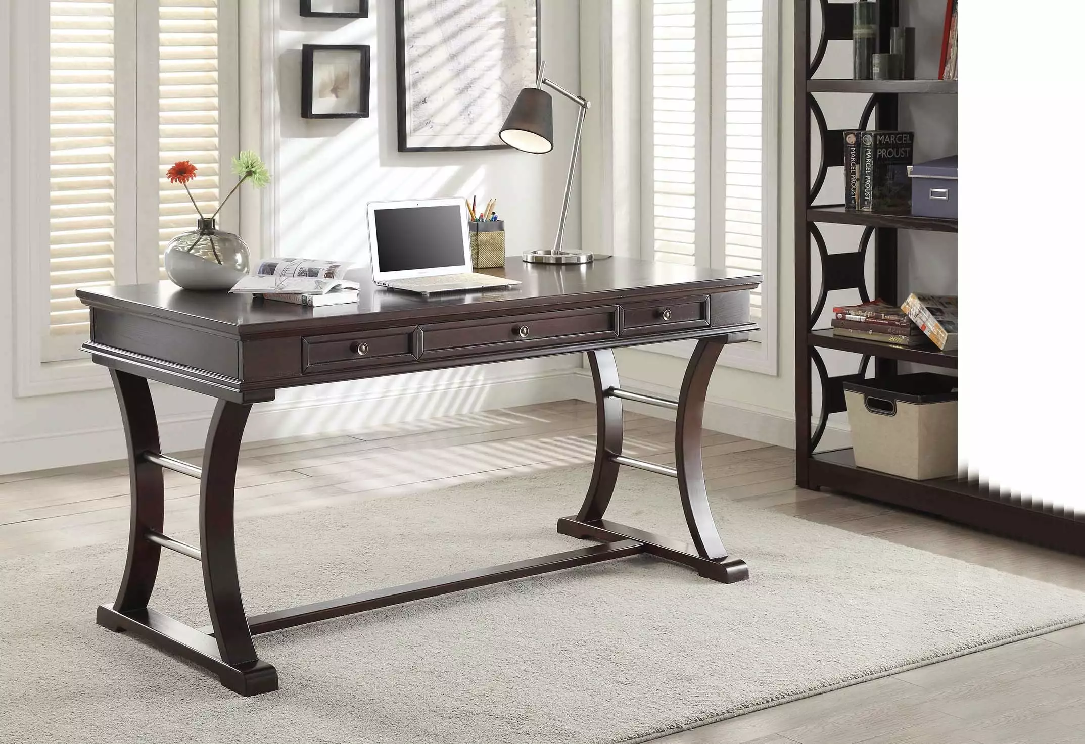 60 X 28 X 31 Inch Espresso Poplar Wood Desk Home or Office HomeRoots
