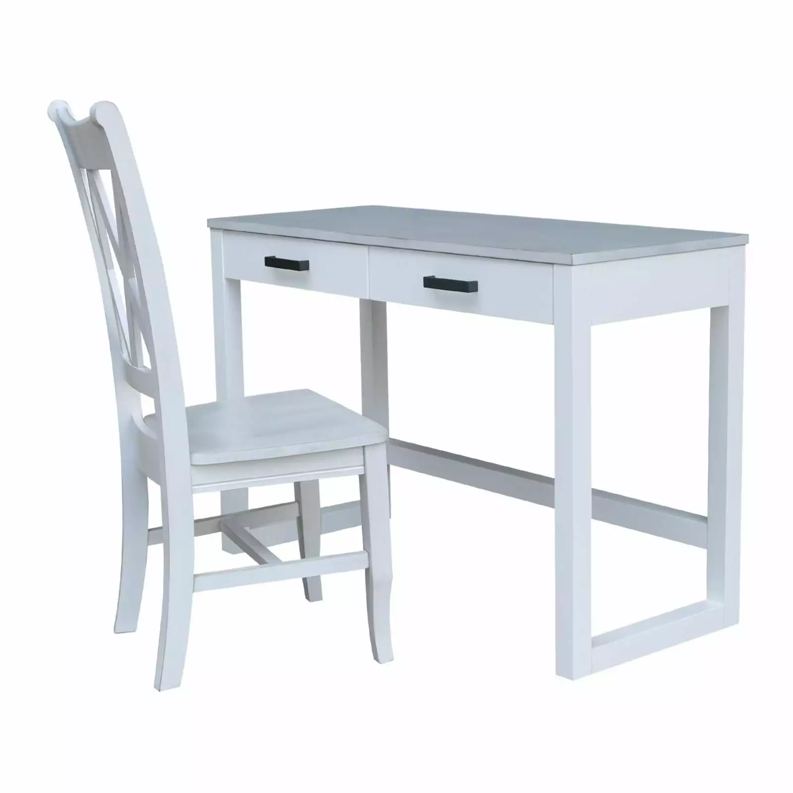 Carson Wood Desk Two Drawers and Chair - Solid Wood Office Desk Set Matching Chair International Concepts