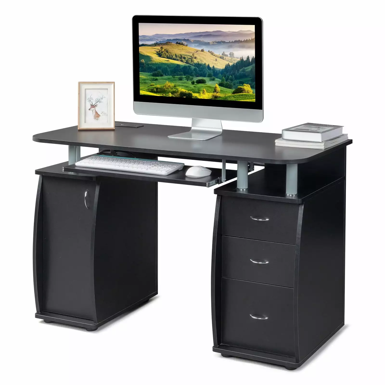 IVV Black Computer Desk 1 Door, 3 Drawers and Keyboard Tray Home Office Workstation